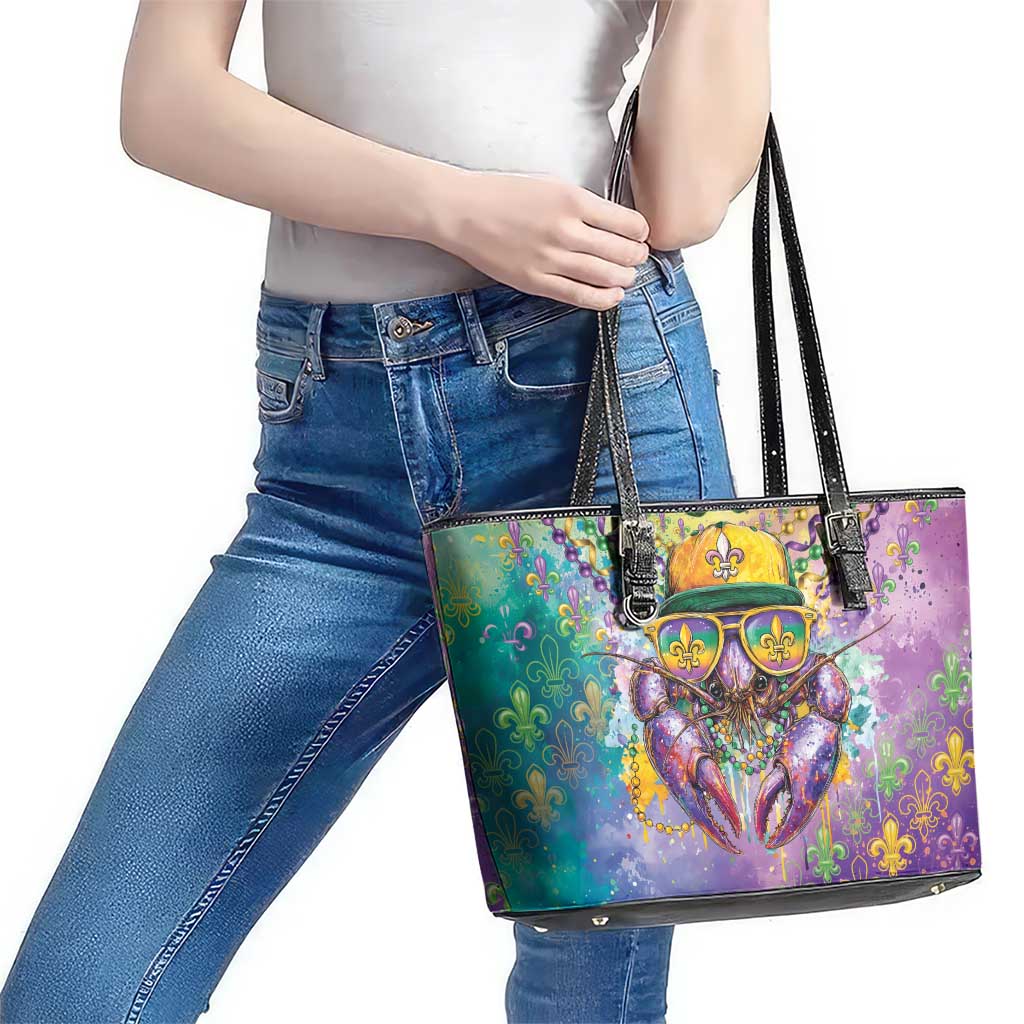 Mardi Gras Crawfish Leather Tote Bag NOLA Fat Tuesday Drip Art - Wonder Print Shop
