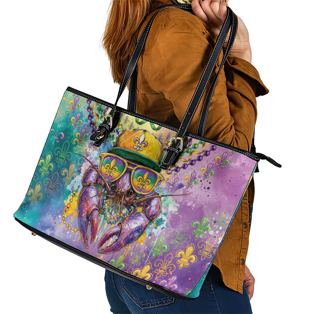 Mardi Gras Crawfish Leather Tote Bag NOLA Fat Tuesday Drip Art - Wonder Print Shop