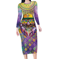 Mardi Gras Crawfish Personalized Long Sleeve Bodycon Dress NOLA Fat Tuesday Drip Art - Wonder Print Shop