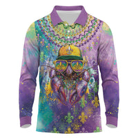 Mardi Gras Crawfish Personalized Long Sleeve Polo Shirt NOLA Fat Tuesday Drip Art - Wonder Print Shop