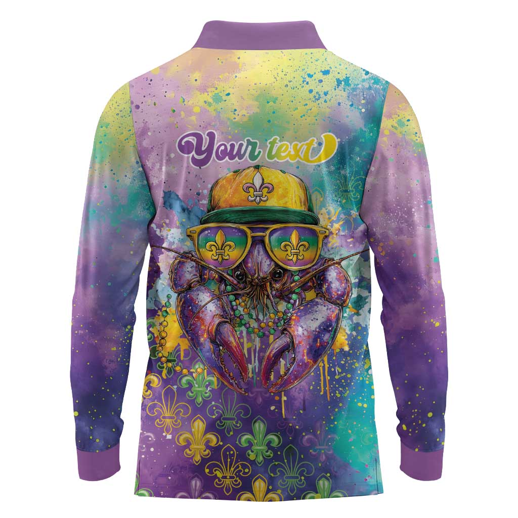 Mardi Gras Crawfish Personalized Long Sleeve Polo Shirt NOLA Fat Tuesday Drip Art - Wonder Print Shop
