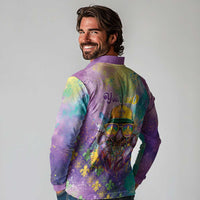 Mardi Gras Crawfish Personalized Long Sleeve Polo Shirt NOLA Fat Tuesday Drip Art - Wonder Print Shop