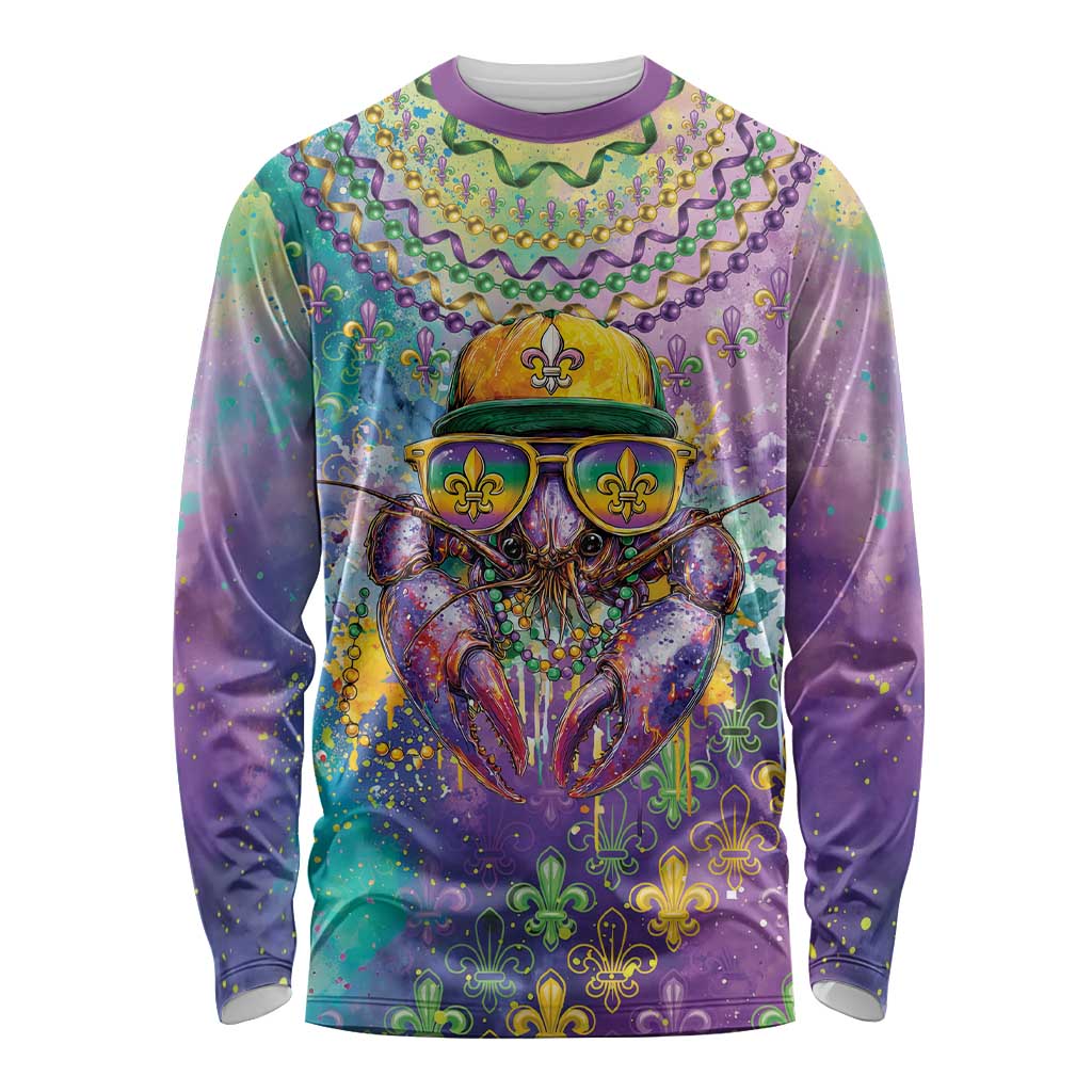 Mardi Gras Crawfish Personalized Long Sleeve Shirt NOLA Fat Tuesday Drip Art - Wonder Print Shop