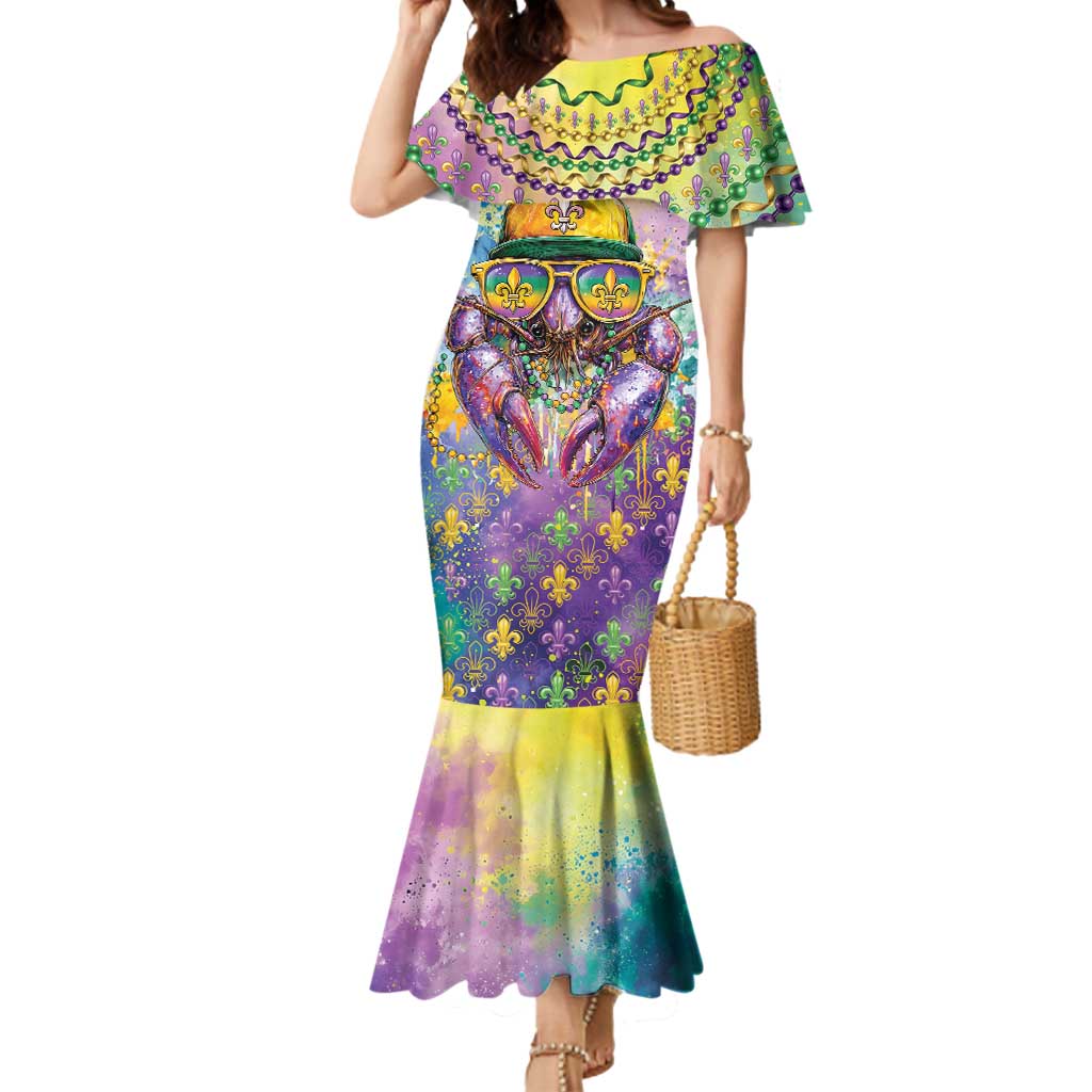 Mardi Gras Crawfish Personalized Mermaid Dress NOLA Fat Tuesday Drip Art - Wonder Print Shop