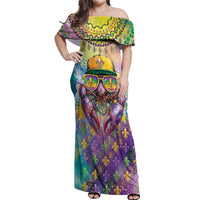 Mardi Gras Crawfish Personalized Off Shoulder Maxi Dress NOLA Fat Tuesday Drip Art - Wonder Print Shop