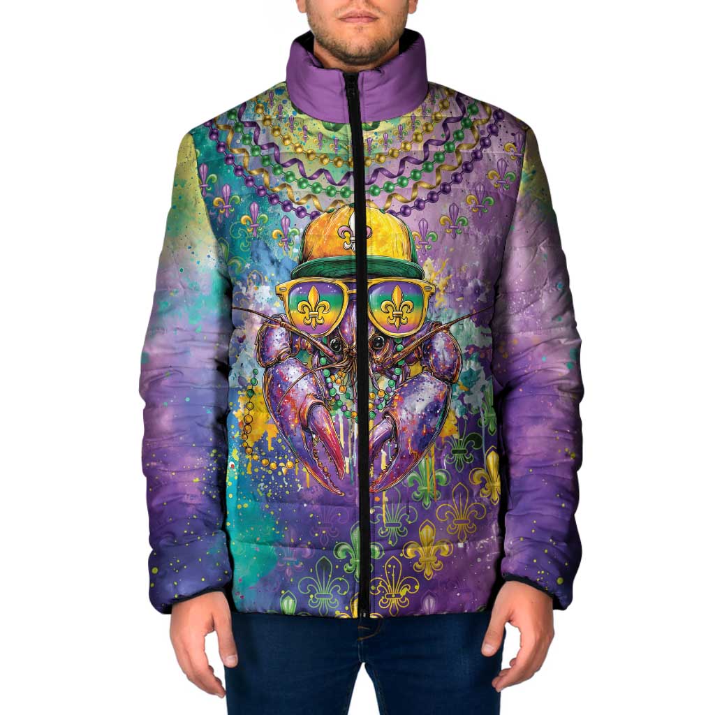 Mardi Gras Crawfish Personalized Padded Jacket NOLA Fat Tuesday Drip Art - undefined