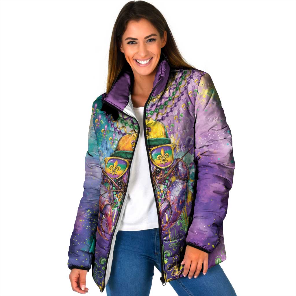 Mardi Gras Crawfish Personalized Padded Jacket NOLA Fat Tuesday Drip Art - undefined