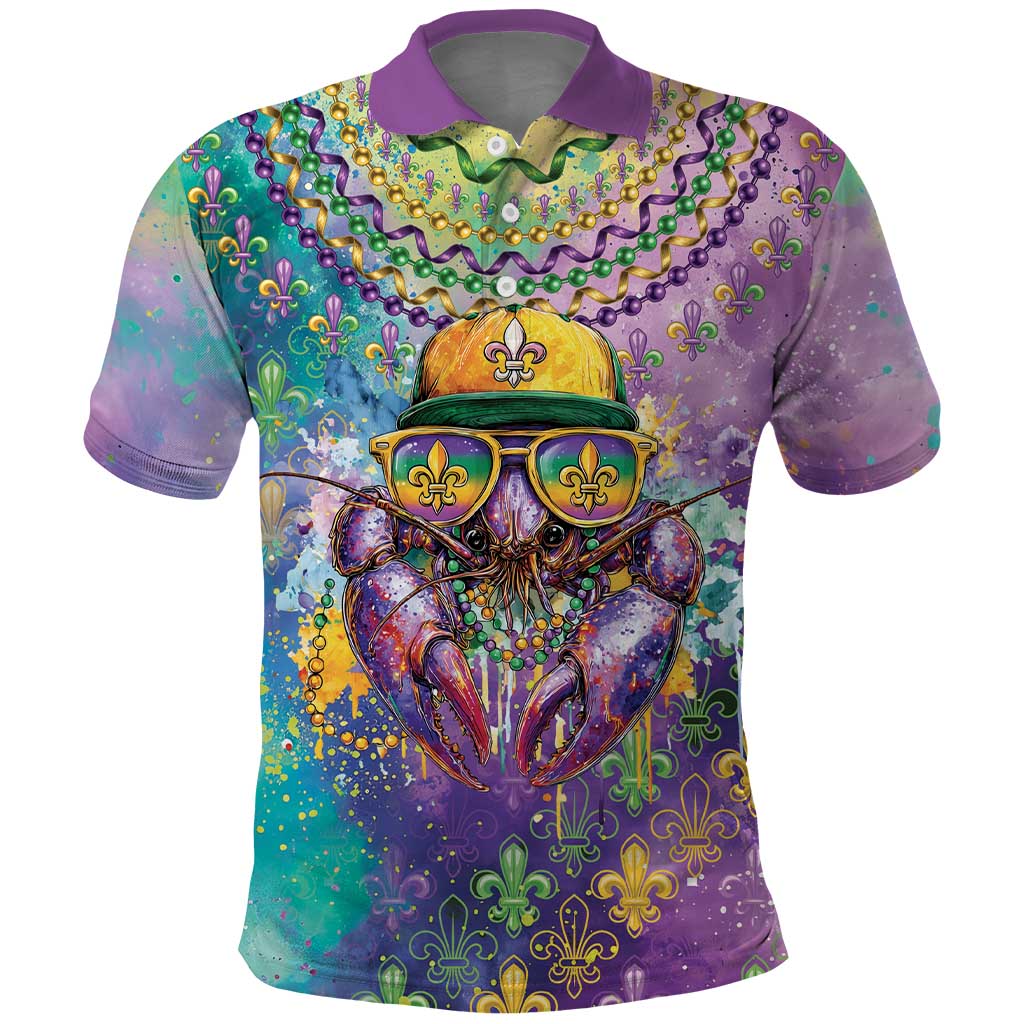 Mardi Gras Crawfish Personalized Polo Shirt NOLA Fat Tuesday Drip Art - Wonder Print Shop