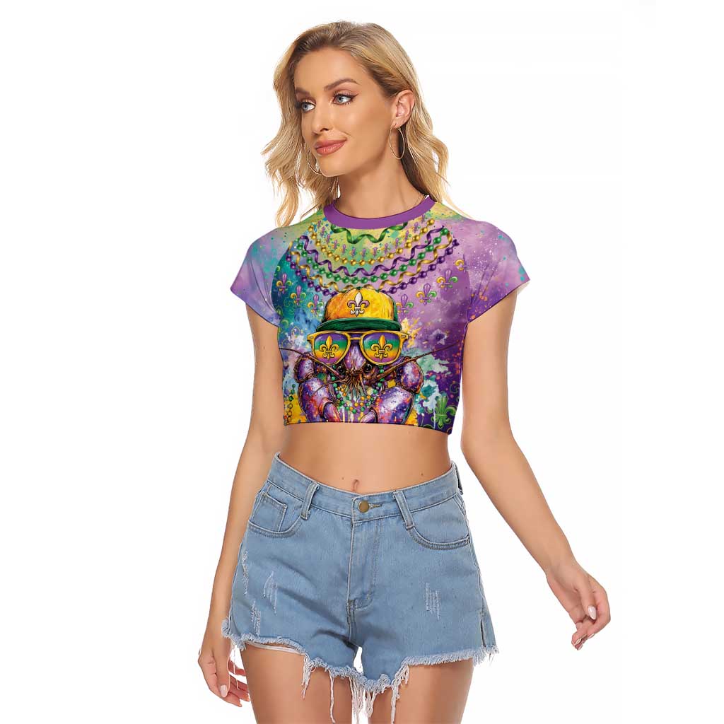 Mardi Gras Crawfish Personalized Raglan Cropped T Shirt NOLA Fat Tuesday Drip Art - Wonder Print Shop