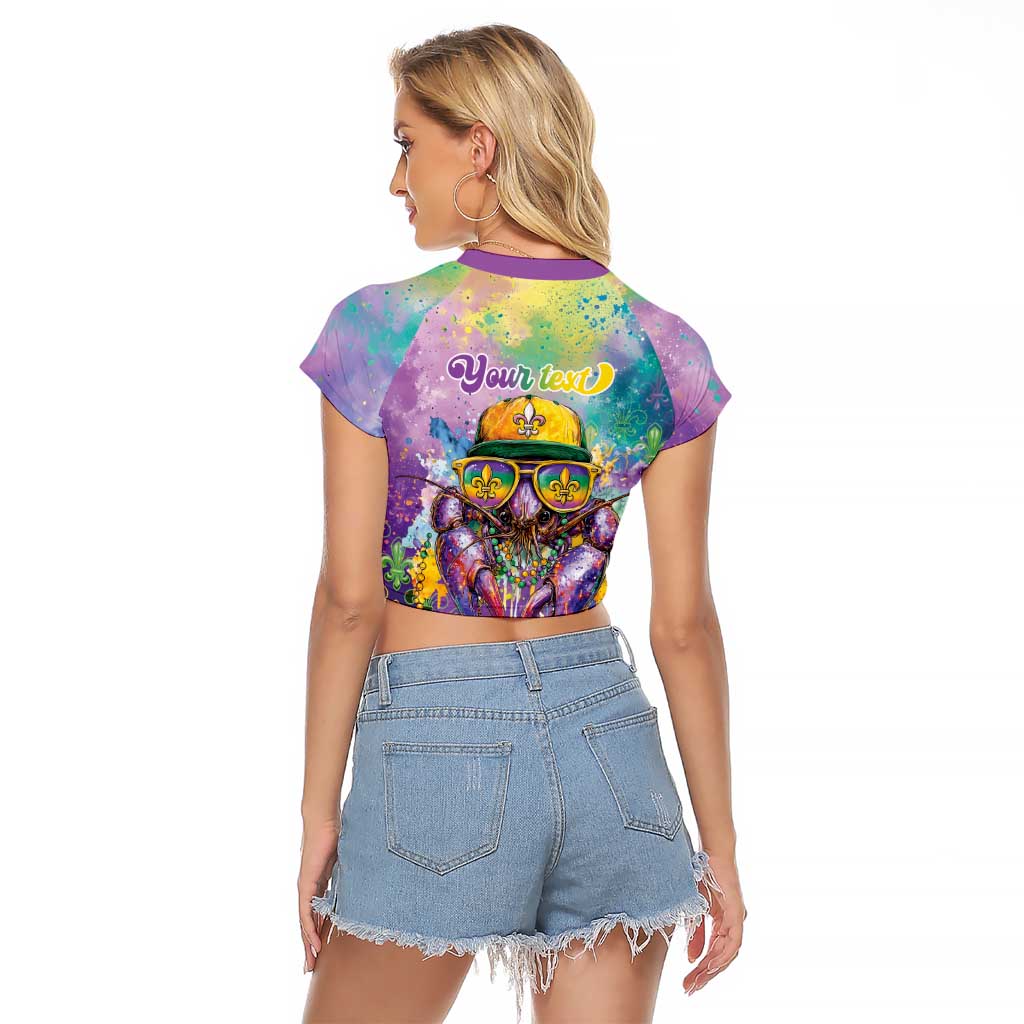 Mardi Gras Crawfish Personalized Raglan Cropped T Shirt NOLA Fat Tuesday Drip Art - Wonder Print Shop