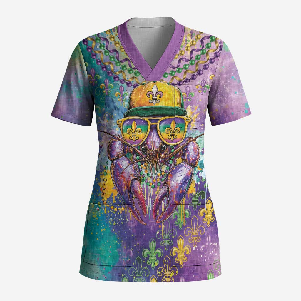 Mardi Gras Crawfish Personalized Scrub Top NOLA Fat Tuesday Drip Art - Wonder Print Shop