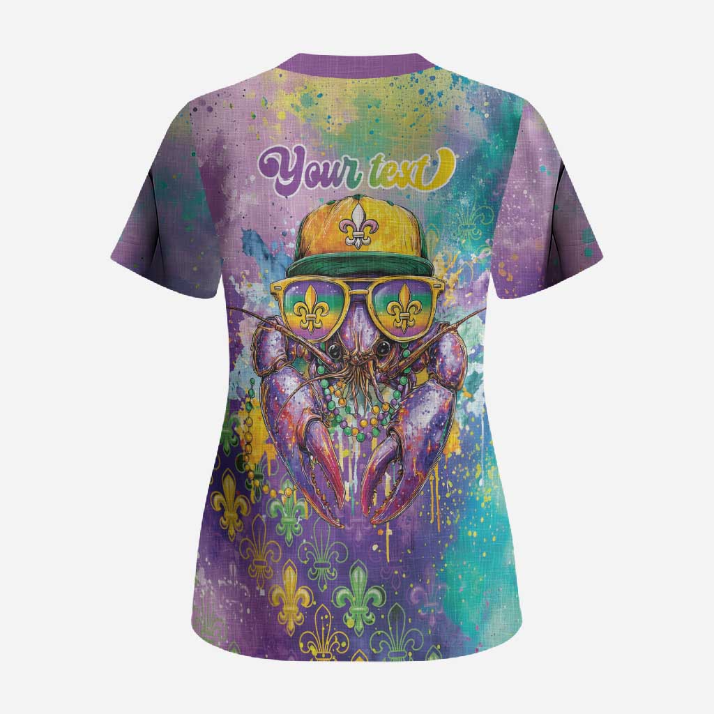 Mardi Gras Crawfish Personalized Scrub Top NOLA Fat Tuesday Drip Art - Wonder Print Shop