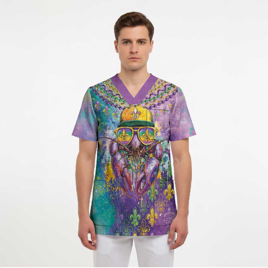 Mardi Gras Crawfish Personalized Scrub Top NOLA Fat Tuesday Drip Art - Wonder Print Shop