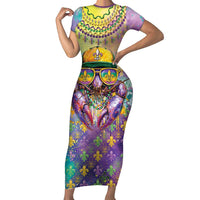 Mardi Gras Crawfish Personalized Short Sleeve Bodycon Dress NOLA Fat Tuesday Drip Art - Wonder Print Shop