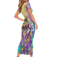 Mardi Gras Crawfish Personalized Short Sleeve Bodycon Dress NOLA Fat Tuesday Drip Art - Wonder Print Shop