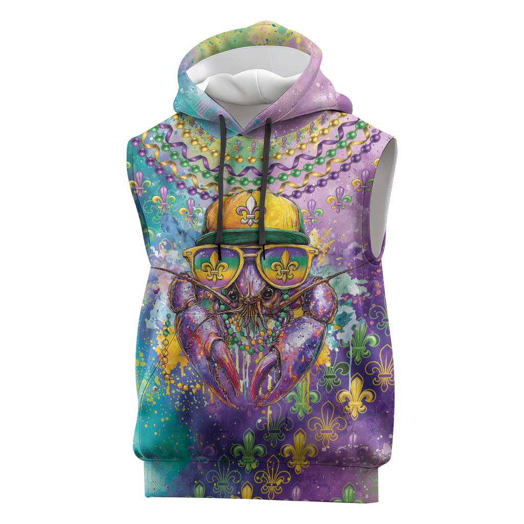 Mardi Gras Crawfish Personalized Sleeveless Hoodie NOLA Fat Tuesday Drip Art - Wonder Print Shop