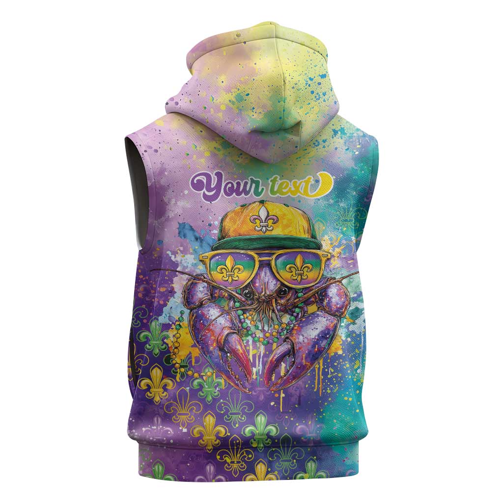 Mardi Gras Crawfish Personalized Sleeveless Hoodie NOLA Fat Tuesday Drip Art - Wonder Print Shop