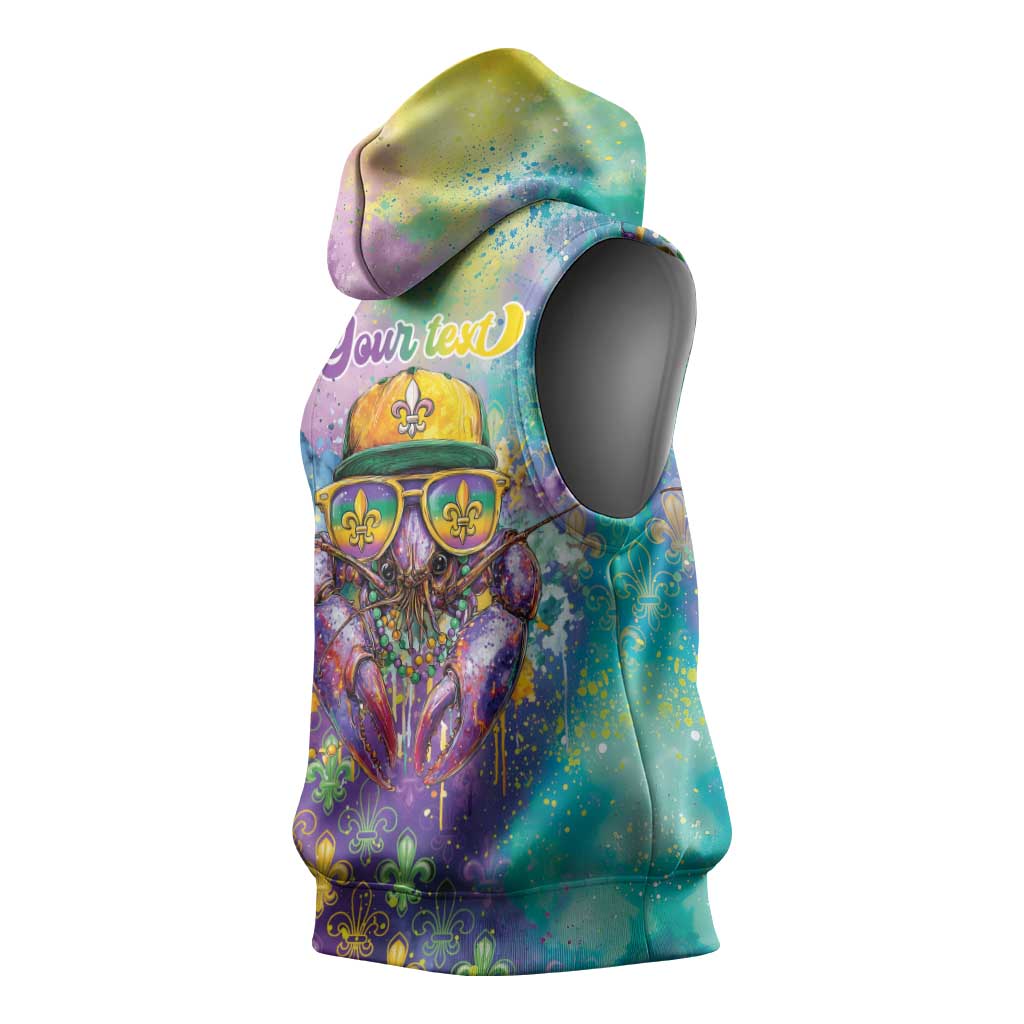 Mardi Gras Crawfish Personalized Sleeveless Hoodie NOLA Fat Tuesday Drip Art - Wonder Print Shop