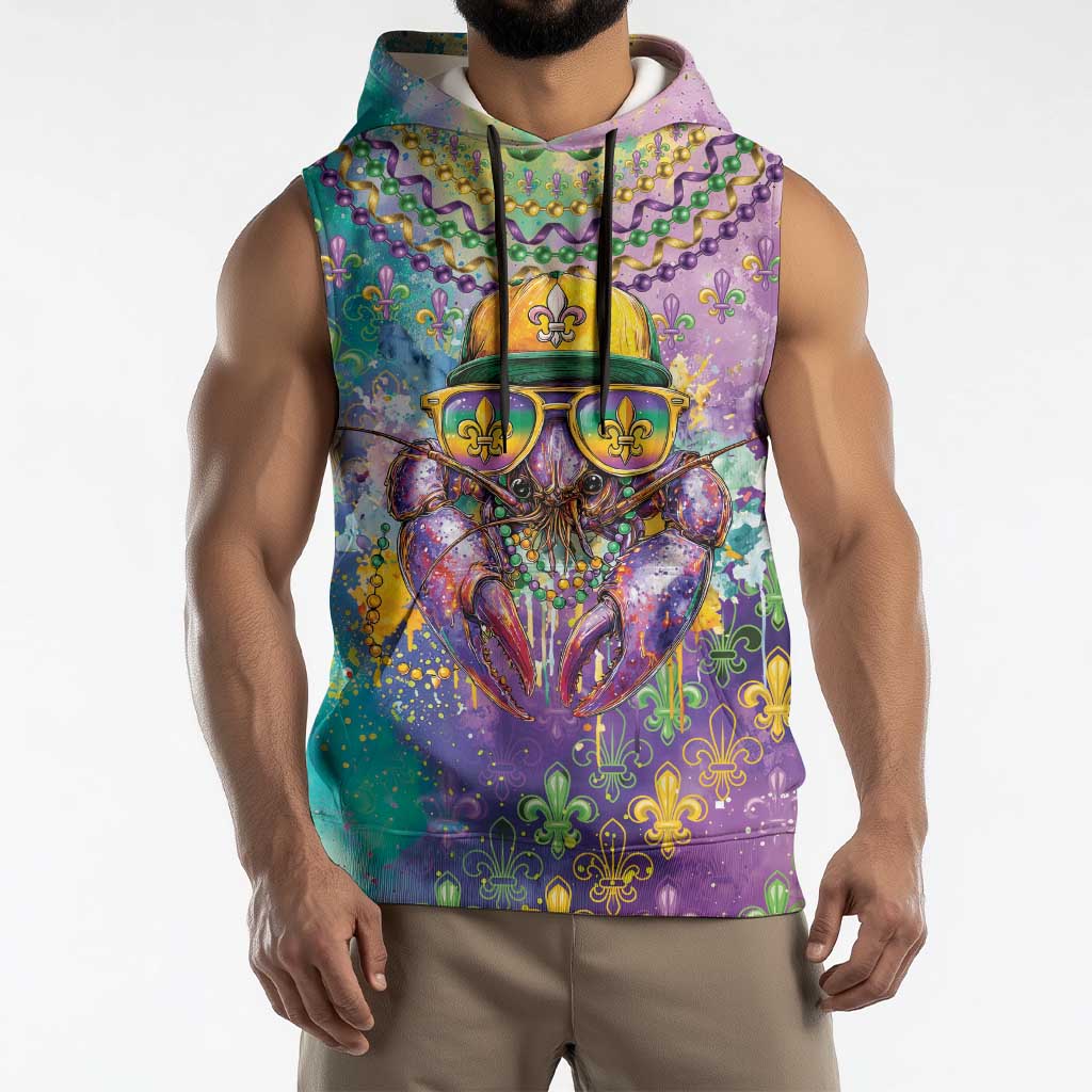 Mardi Gras Crawfish Personalized Sleeveless Hoodie NOLA Fat Tuesday Drip Art - Wonder Print Shop