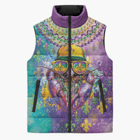Mardi Gras Crawfish Personalized Sleeveless Puffer Jacket NOLA Fat Tuesday Drip Art - Wonder Print Shop