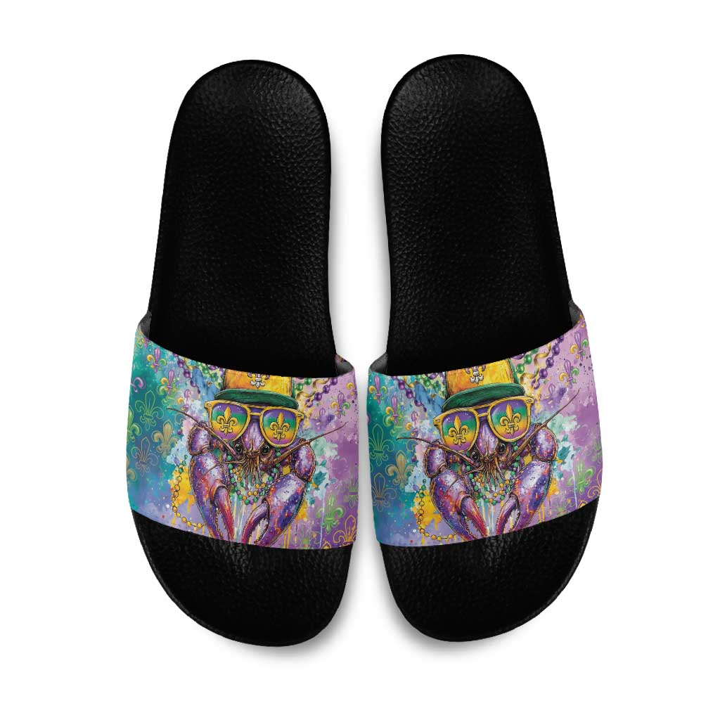 Mardi Gras Crawfish Slide Sandals NOLA Fat Tuesday Drip Art - Wonder Print Shop