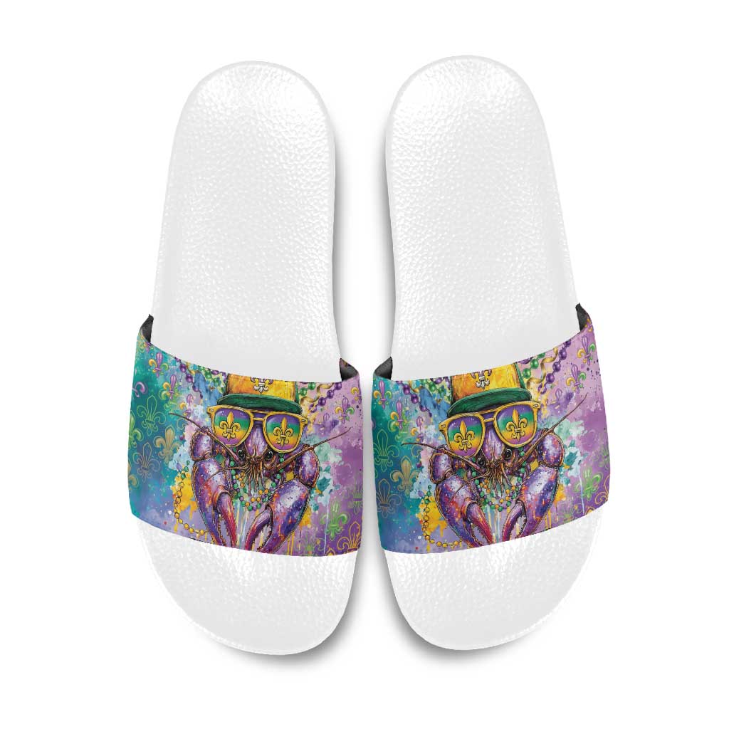 Mardi Gras Crawfish Slide Sandals NOLA Fat Tuesday Drip Art - Wonder Print Shop