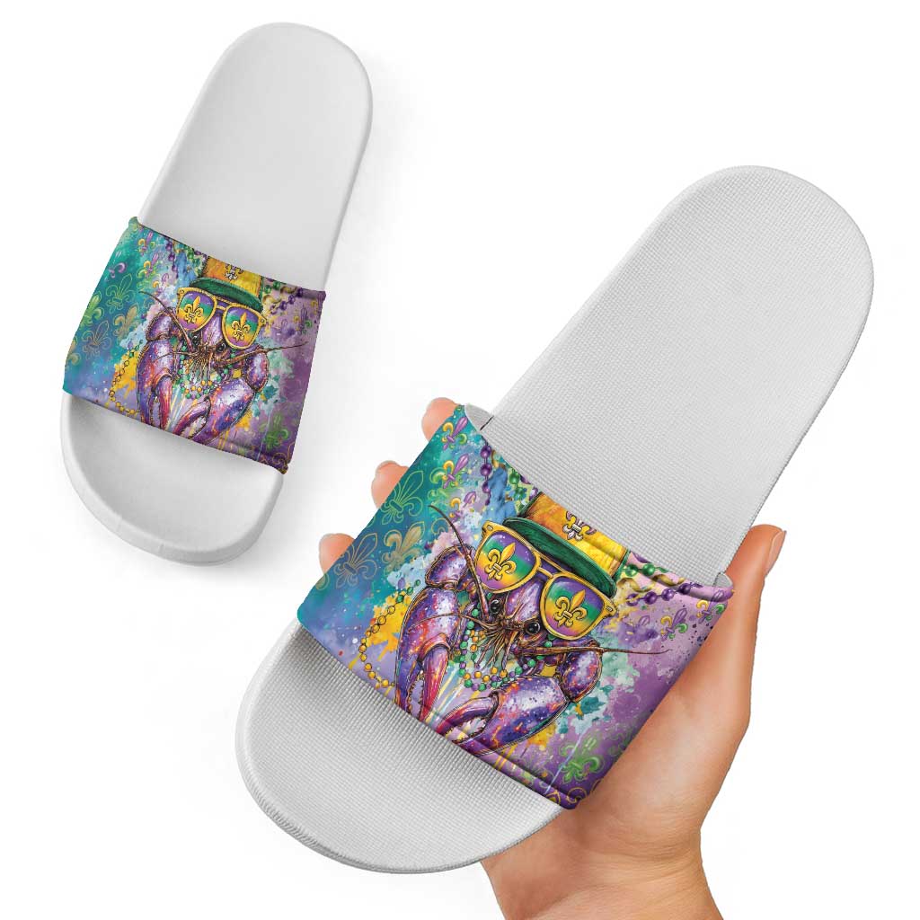 Mardi Gras Crawfish Slide Sandals NOLA Fat Tuesday Drip Art - Wonder Print Shop