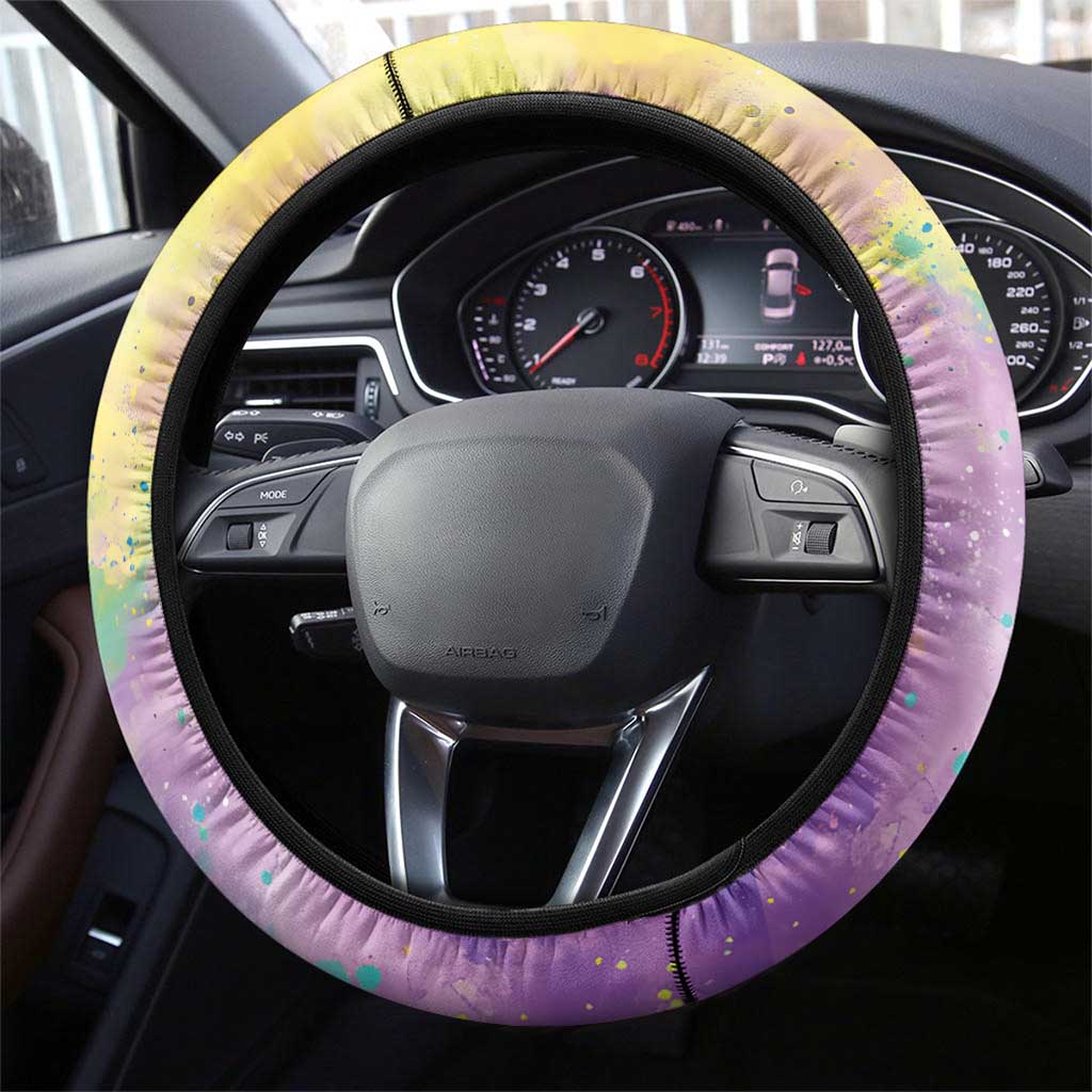 Mardi Gras Crawfish Steering Wheel Cover NOLA Fat Tuesday Drip Art - Wonder Print Shop