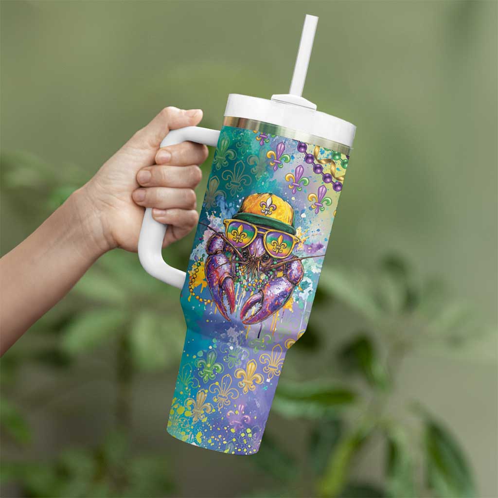 Mardi Gras Crawfish Personalized Tumbler With Handle NOLA Fat Tuesday Drip Art - Wonder Print Shop
