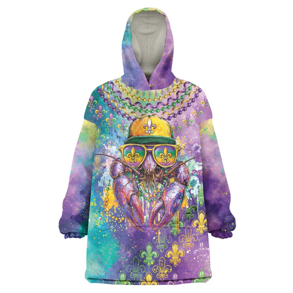 Mardi Gras Crawfish Personalized Wearable Blanket Hoodie NOLA Fat Tuesday Drip Art - Wonder Print Shop