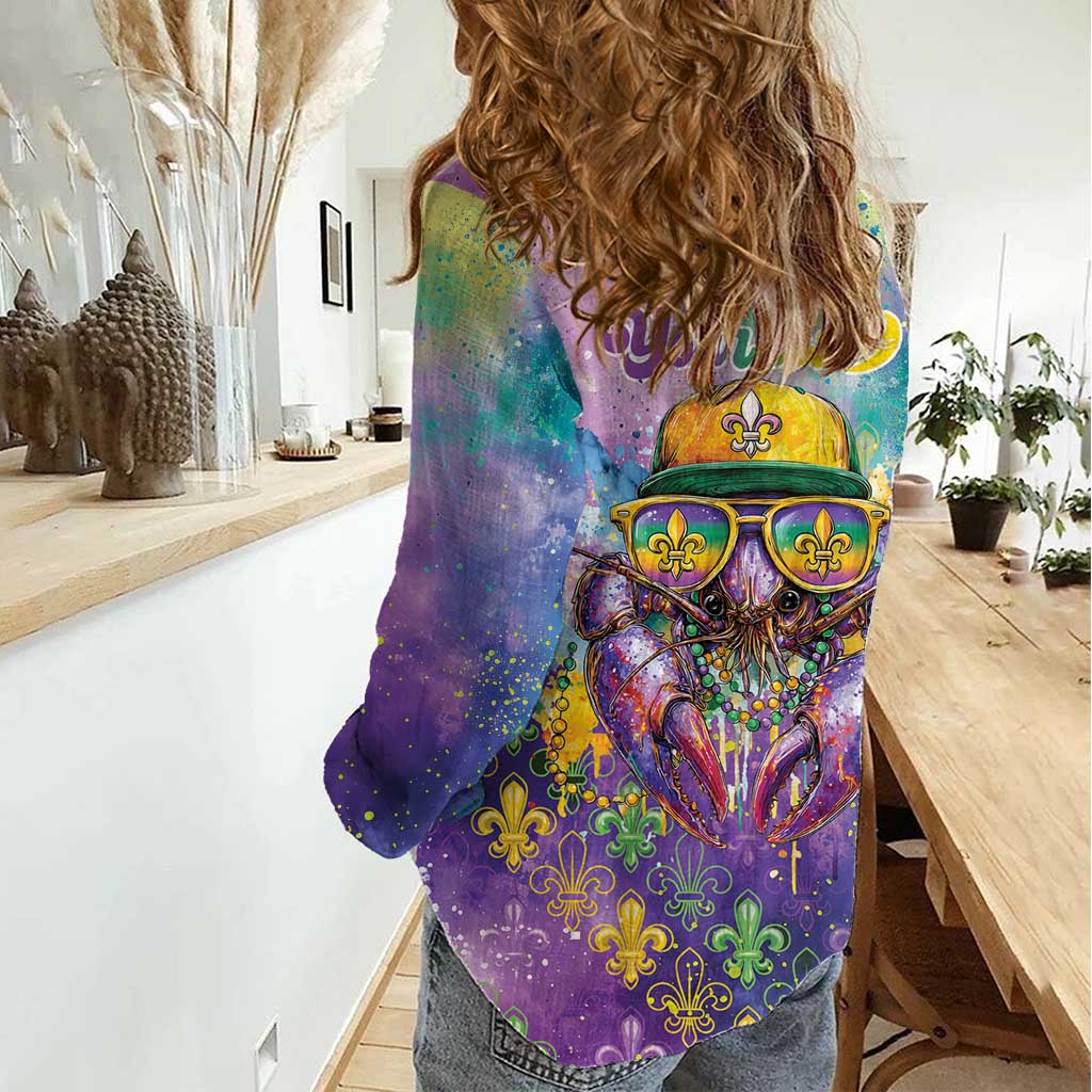 Mardi Gras Crawfish Personalized Women Casual Shirt NOLA Fat Tuesday Drip Art - Wonder Print Shop