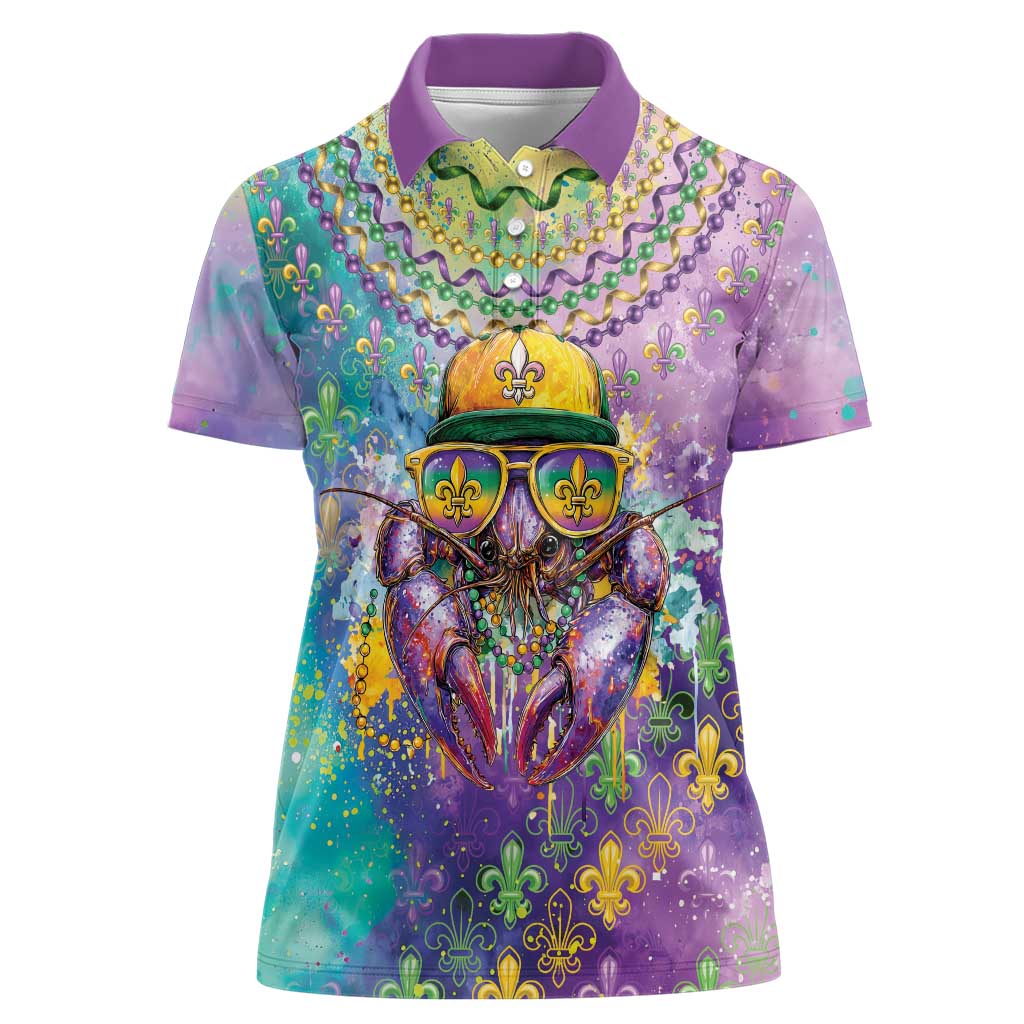 Mardi Gras Crawfish Personalized Women Polo Shirt NOLA Fat Tuesday Drip Art - Wonder Print Shop