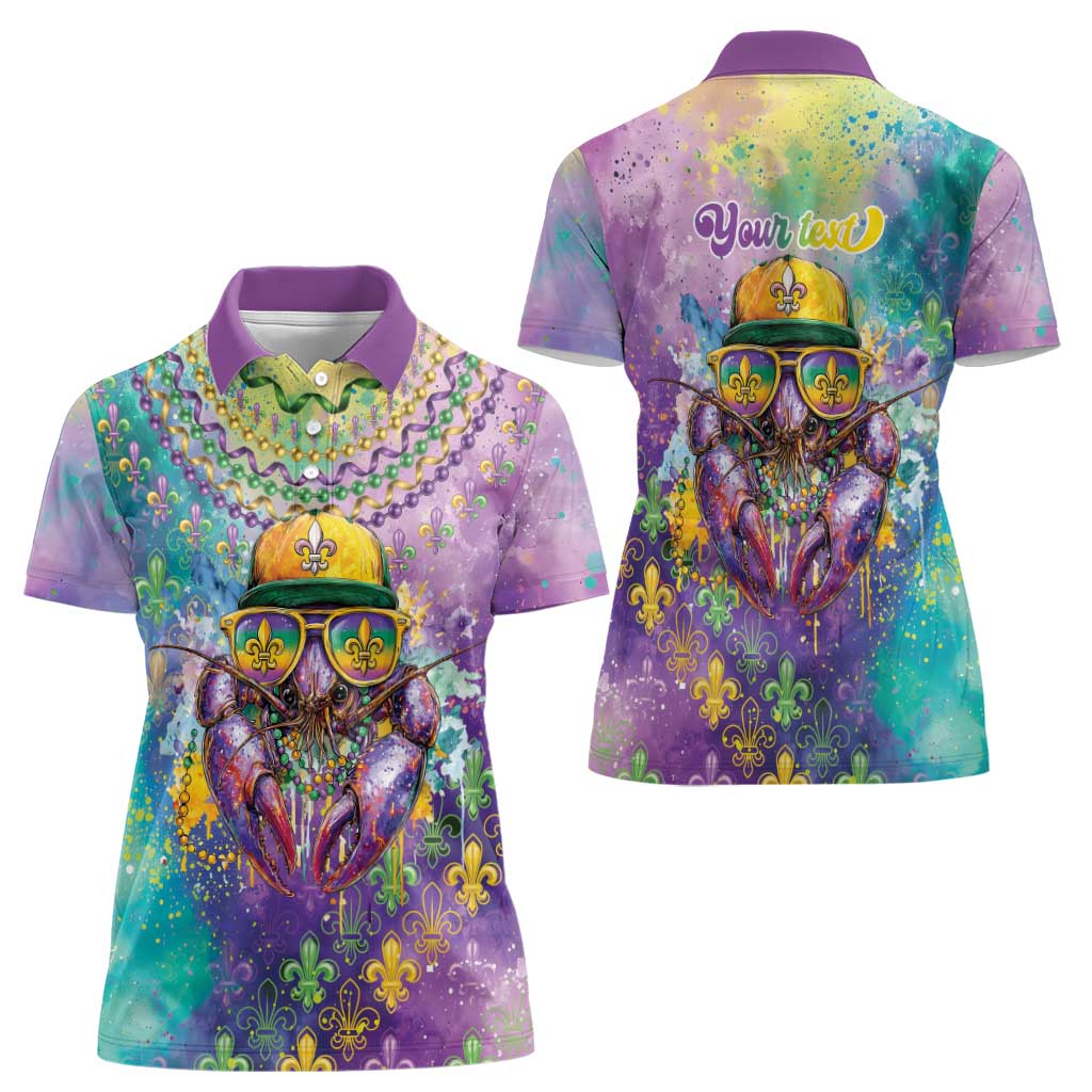 Mardi Gras Crawfish Personalized Women Polo Shirt NOLA Fat Tuesday Drip Art - Wonder Print Shop