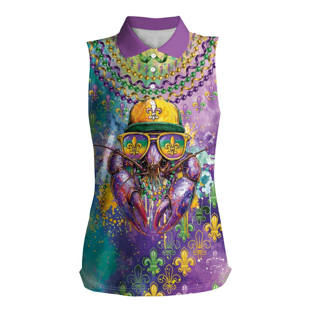 Mardi Gras Crawfish Personalized Women Sleeveless Polo Shirt NOLA Fat Tuesday Drip Art - Wonder Print Shop