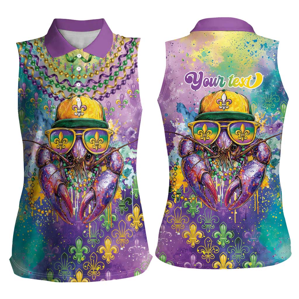 Mardi Gras Crawfish Personalized Women Sleeveless Polo Shirt NOLA Fat Tuesday Drip Art - Wonder Print Shop