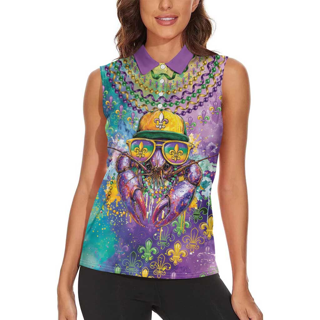 Mardi Gras Crawfish Personalized Women Sleeveless Polo Shirt NOLA Fat Tuesday Drip Art - Wonder Print Shop