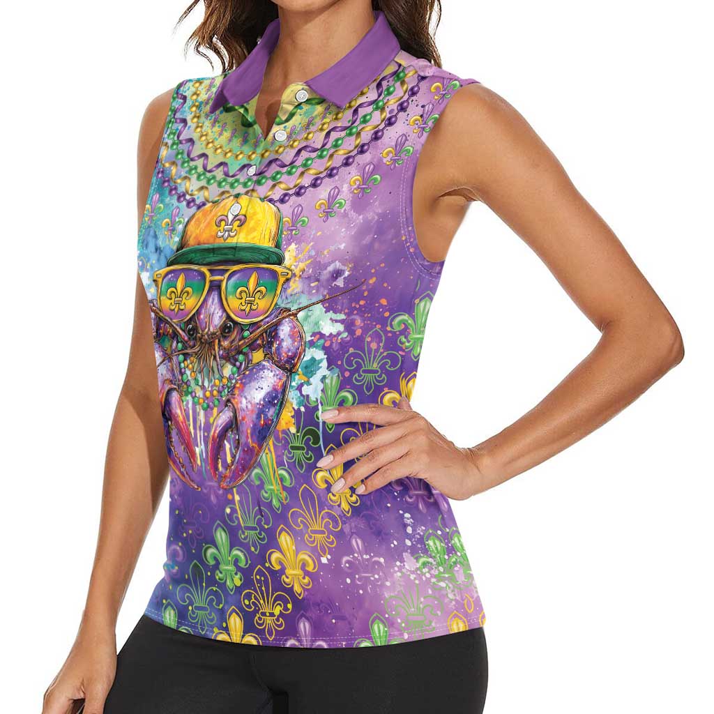 Mardi Gras Crawfish Personalized Women Sleeveless Polo Shirt NOLA Fat Tuesday Drip Art - Wonder Print Shop