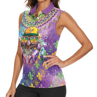 Mardi Gras Crawfish Personalized Women Sleeveless Polo Shirt NOLA Fat Tuesday Drip Art - Wonder Print Shop