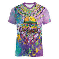 Mardi Gras Crawfish Personalized Women V-Neck T-Shirt NOLA Fat Tuesday Drip Art - Wonder Print Shop