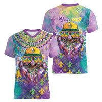 Mardi Gras Crawfish Personalized Women V-Neck T-Shirt NOLA Fat Tuesday Drip Art - Wonder Print Shop