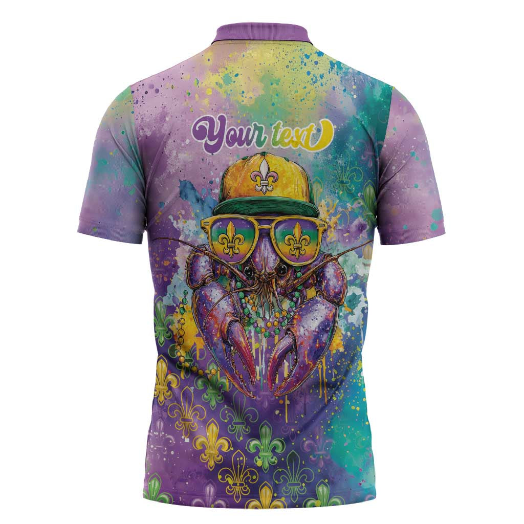 Mardi Gras Crawfish Personalized Zipper Polo Shirt NOLA Fat Tuesday Drip Art - Wonder Print Shop