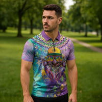 Mardi Gras Crawfish Personalized Zipper Polo Shirt NOLA Fat Tuesday Drip Art - Wonder Print Shop