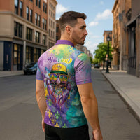 Mardi Gras Crawfish Personalized Zipper Polo Shirt NOLA Fat Tuesday Drip Art - Wonder Print Shop