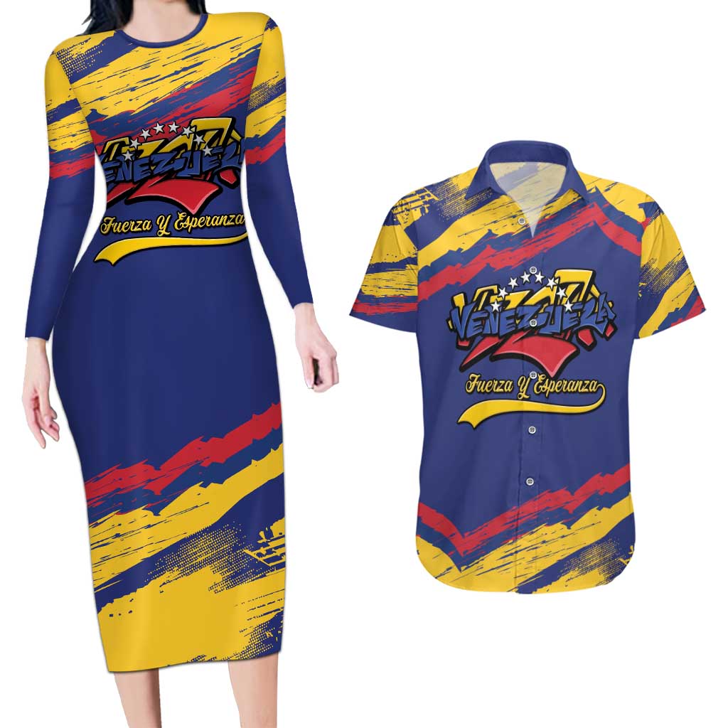 Venezuela Fuerza Y Esperanza Couples Matching Long Sleeve Bodycon Dress and Hawaiian Shirt - Wonder Print Shop