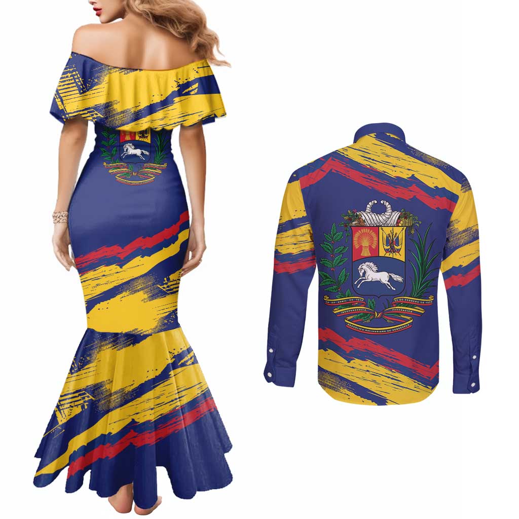 Venezuela Fuerza Y Esperanza Couples Matching Mermaid Dress and Long Sleeve Button Shirt - Wonder Print Shop