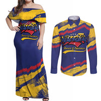 Venezuela Fuerza Y Esperanza Couples Matching Off Shoulder Maxi Dress and Long Sleeve Button Shirt - Wonder Print Shop