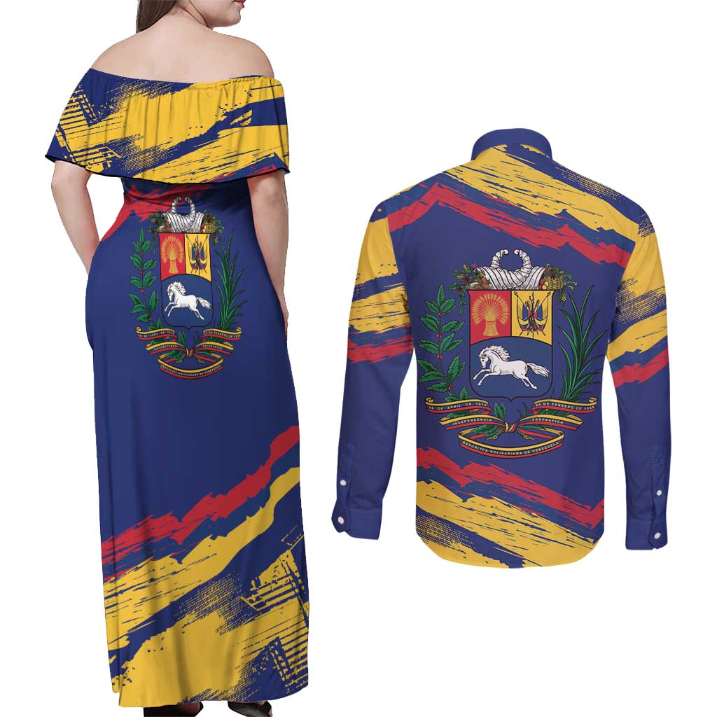 Venezuela Fuerza Y Esperanza Couples Matching Off Shoulder Maxi Dress and Long Sleeve Button Shirt - Wonder Print Shop