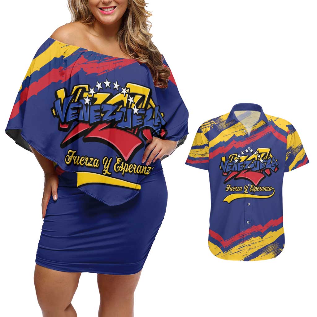 Venezuela Fuerza Y Esperanza Couples Matching Off Shoulder Short Dress and Hawaiian Shirt - Wonder Print Shop