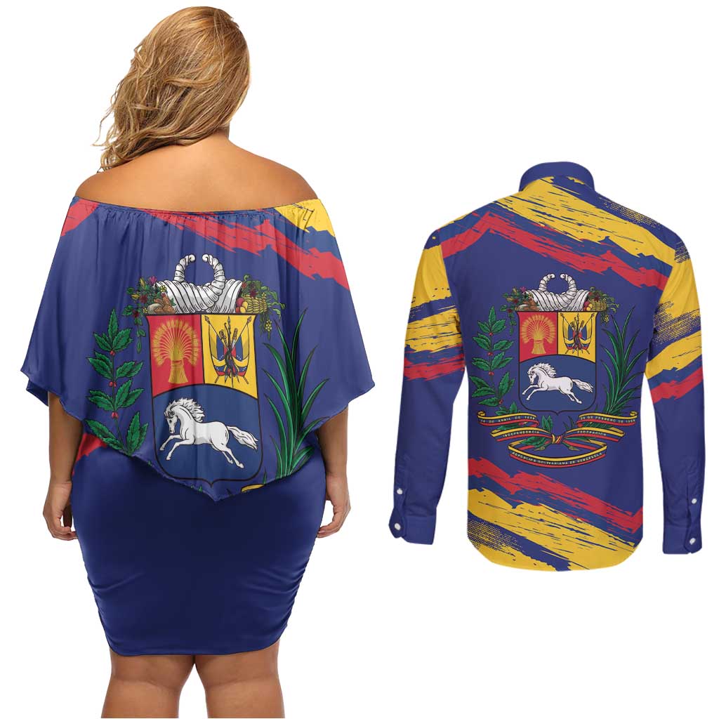 Venezuela Fuerza Y Esperanza Couples Matching Off Shoulder Short Dress and Long Sleeve Button Shirt - Wonder Print Shop