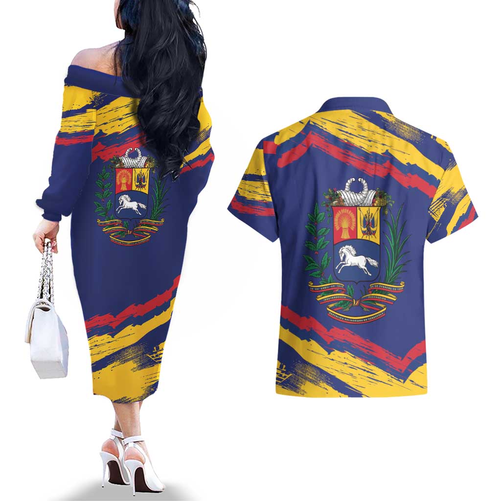 Venezuela Fuerza Y Esperanza Couples Matching Off The Shoulder Long Sleeve Dress and Hawaiian Shirt - Wonder Print Shop